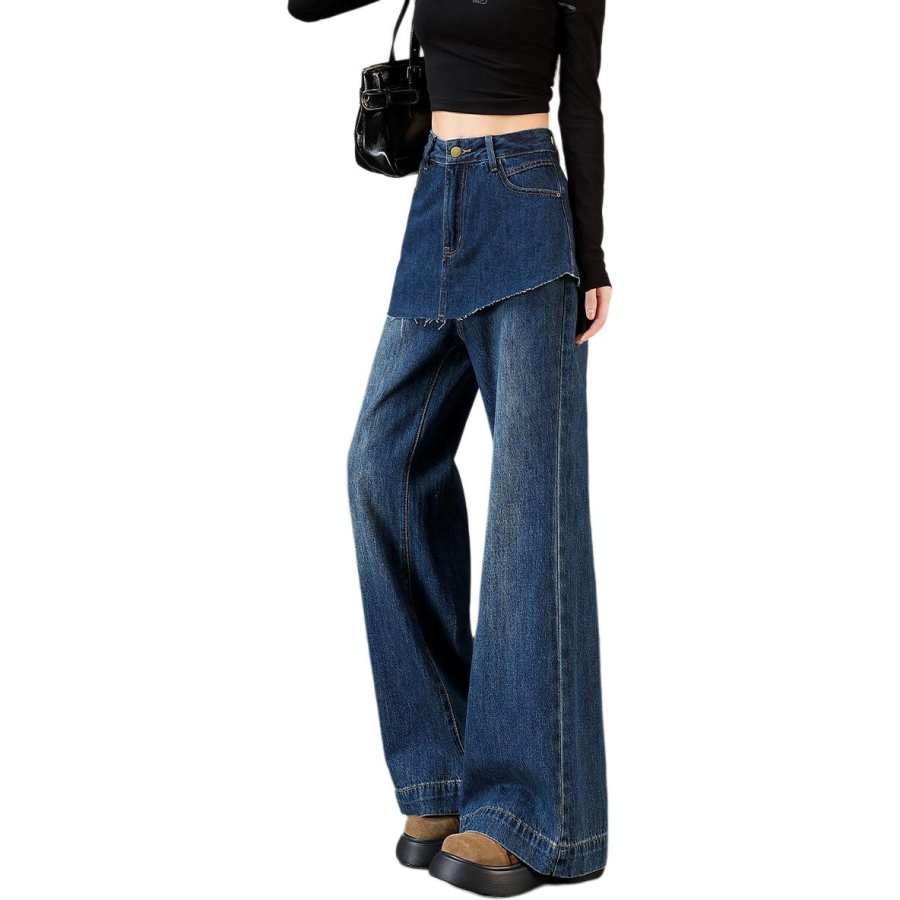 Tonlion Jeans Women's Blue Tone Thickened And Fleece Lined Flared Pants