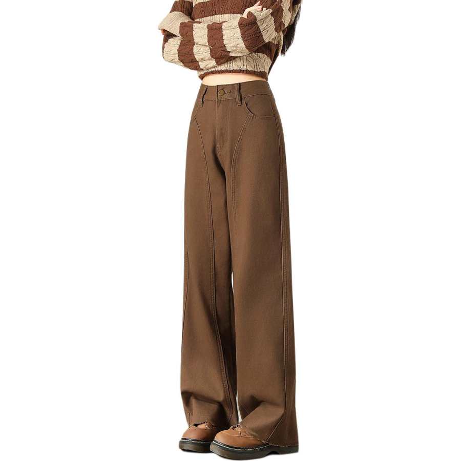 Tonlion Jeans Women's Thickened And Fleece Lined Wide Leg Pants