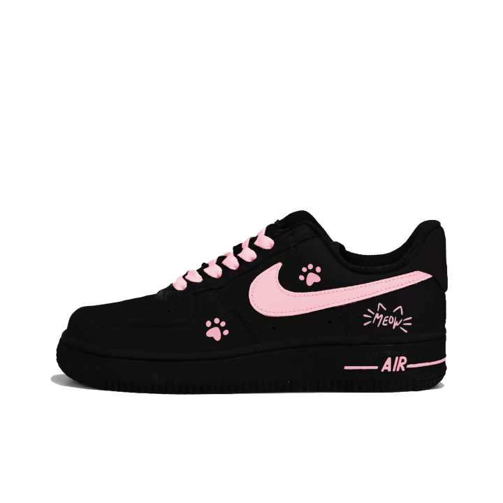 Nike Nike Air Force 1 Pink Paw Kitten Leather Abrasion Resistant Slip Resistant Abrasion Resistant Slip Resistant Low top
