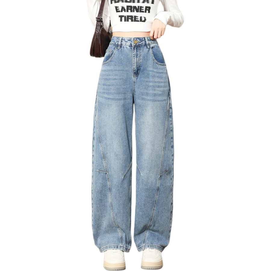 Tonlion Jeans Women's Medium Blue Thickened And Fleece Lined Wide Leg Pants