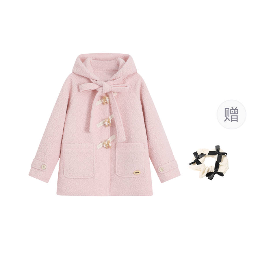 CPAURA Coats Women's Light Pink+Hair Tie Comes With Hooded Thickened