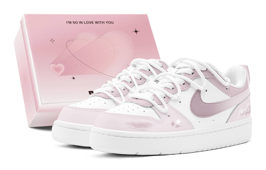 Nike Nike Court Borough GS Couple's, Pink Love Starry, Comfortable Versatile, Fashion Individual Low top Skateboard Shoes