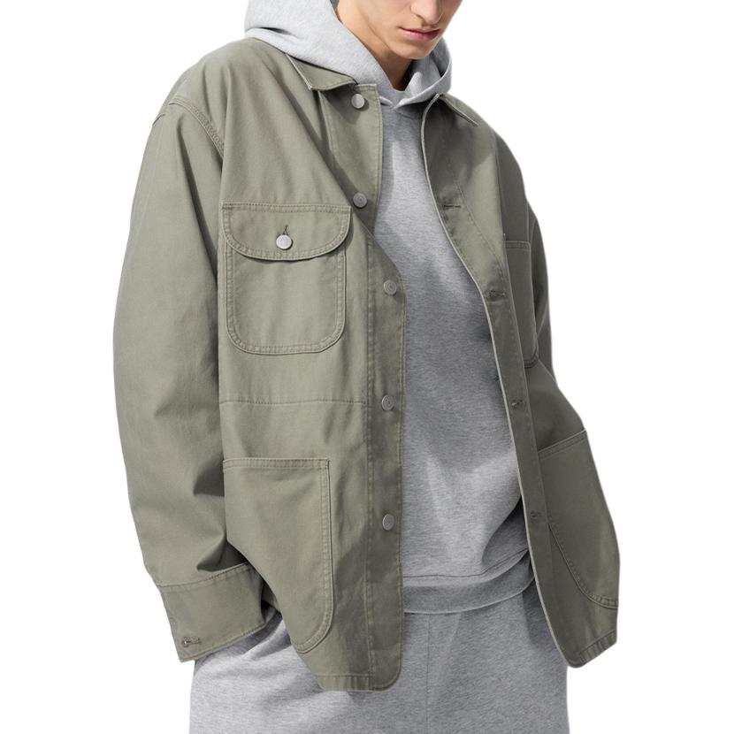 UNIQLO Jackets Unisex Olive Lapel Moderate Workwear