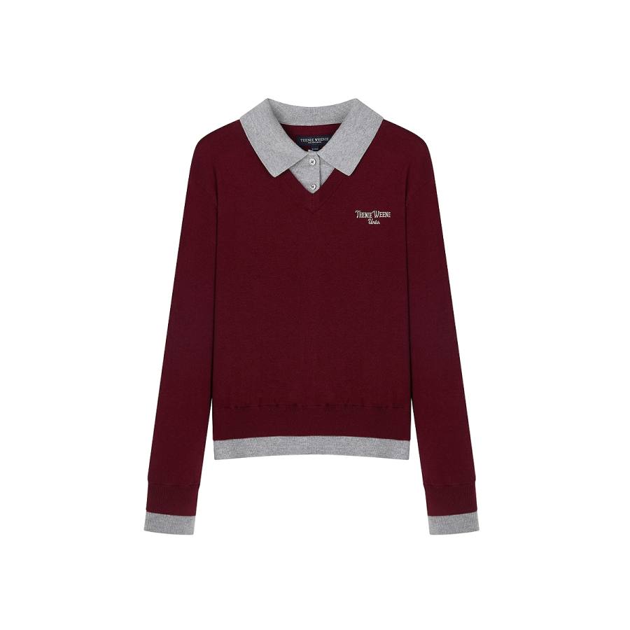 Teenie Weenie Knitwear Women's Polo Collar Moderate Mock Two Piece