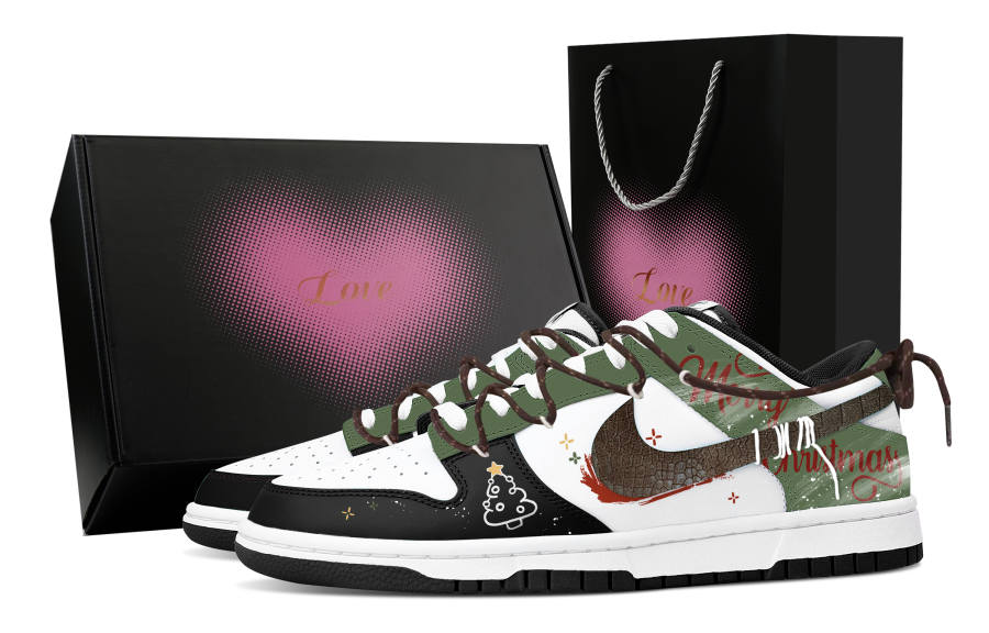 Nike Nike Dunk Christmas Carol, Heart Box Abrasion Resistant Low top Skateboard Shoes Unisex Black Green Red