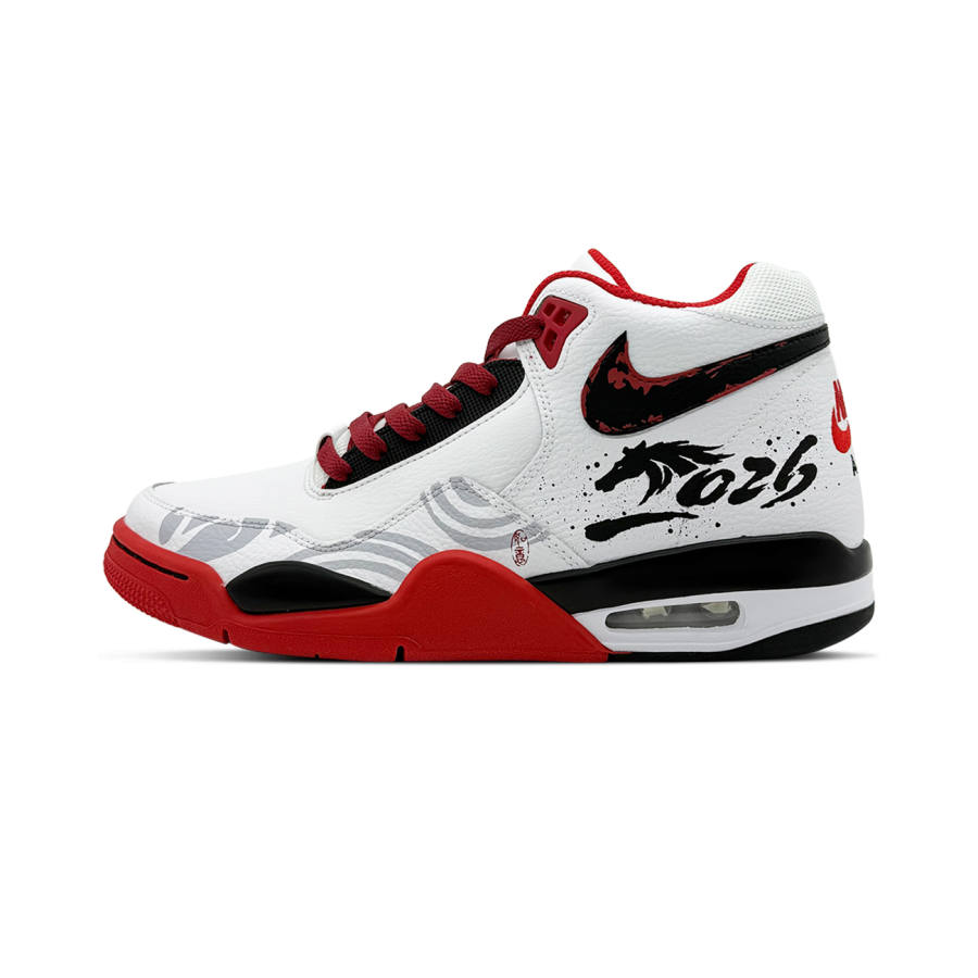 Nike Nike Flight Legacy Ink Horse And Danchen Abrasion Resistant Mid top Vintage Basketball Shoes Unisex Red White