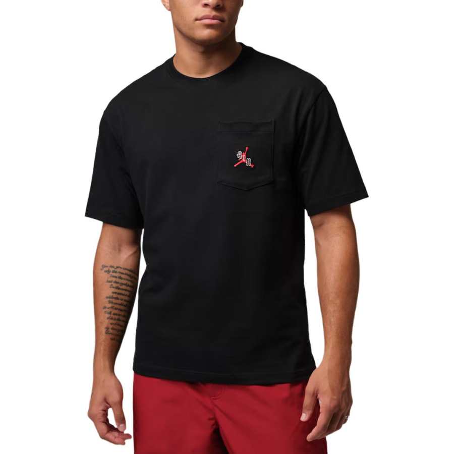 Jordan Jordan Air T Shirts Men's Black/Gym Red Crew Neck Moderate