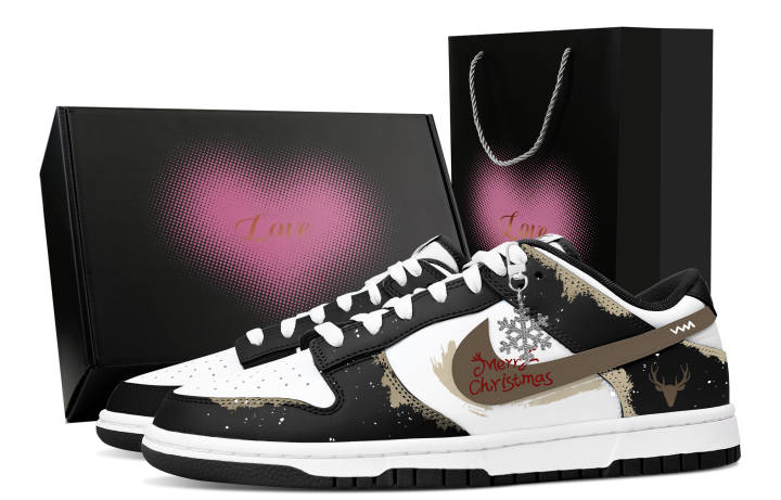 Nike Nike Dunk Santa Night, Heart Box Slip Resistant Abrasion Resistant Low top Skateboard Shoes Unisex Black Brown