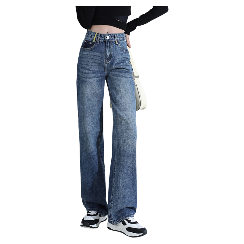 Tonlion Jeans Women's Medium Blue Thickened And Fleece Lined Wide Leg Pants