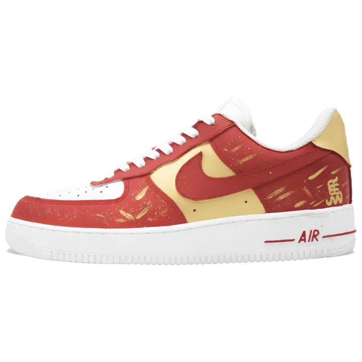 Nike Nike Air Force 1 Gilded Red Charm Abrasion Resistant Low top Skateboard Shoes Unisex Red Gold