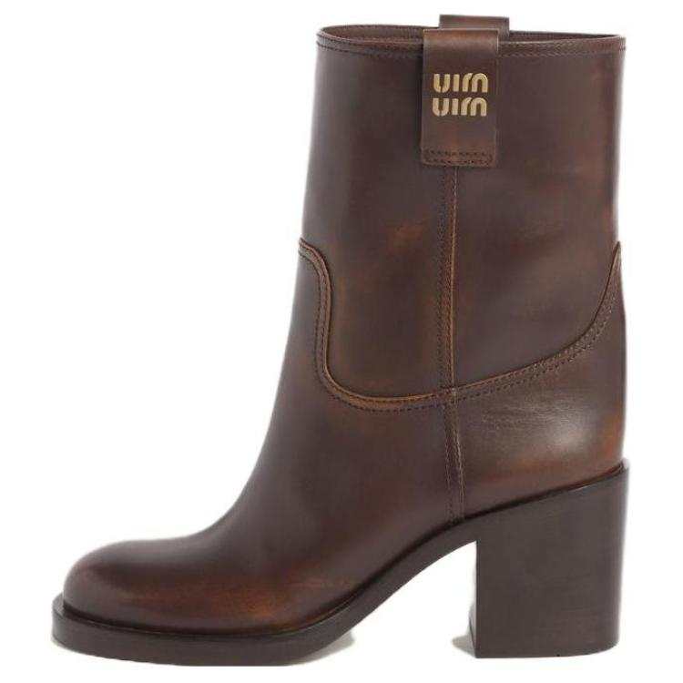 MIU MIU Leather Ankle Boots 7.5cm Women's Ochre Brown
