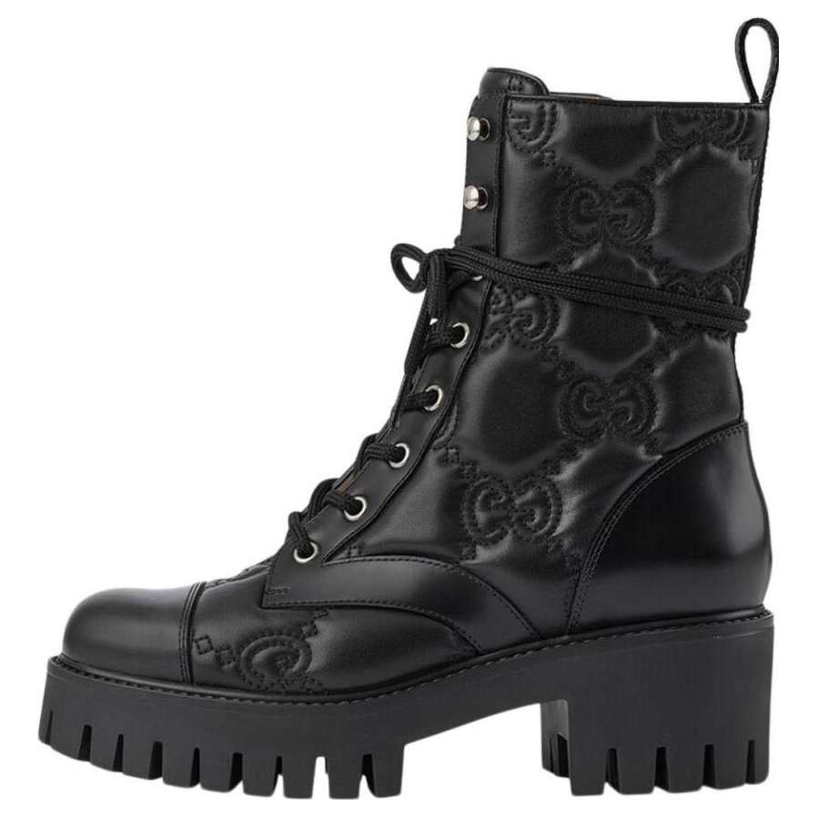 Gucci Wmns Gg Matelassé Lace Up Boot 'Black' Women's