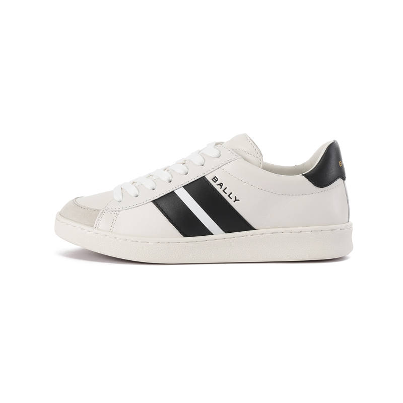 BALLY Cow Leather Low top Skateboard Shoes Women's Raw White Black Heel Tab