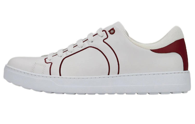 FERRAGAMO Cow Leather Low top Stylish Skateboarding Shoes Men's White Red