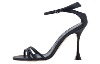 MANOLO BLAHNIK Caracol Leather One Strap Sandals Women's Black