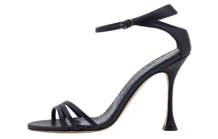 MANOLO BLAHNIK Caracol Leather One Strap Sandals Women's Black