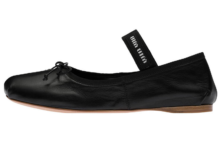 MIU MIU Leather Flat Casual Shoes Women's Black