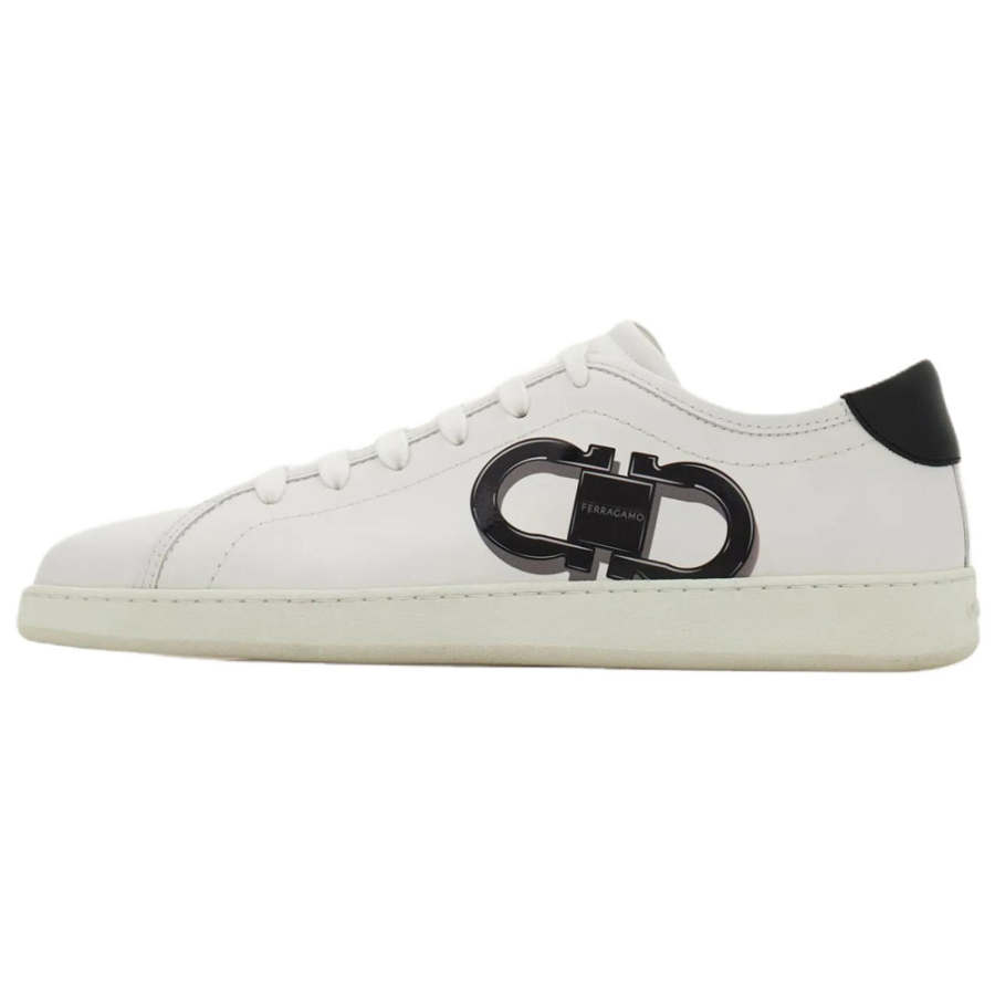 FERRAGAMO Gancini Cow Leather, Leather Low top Skateboard Shoes Men's White