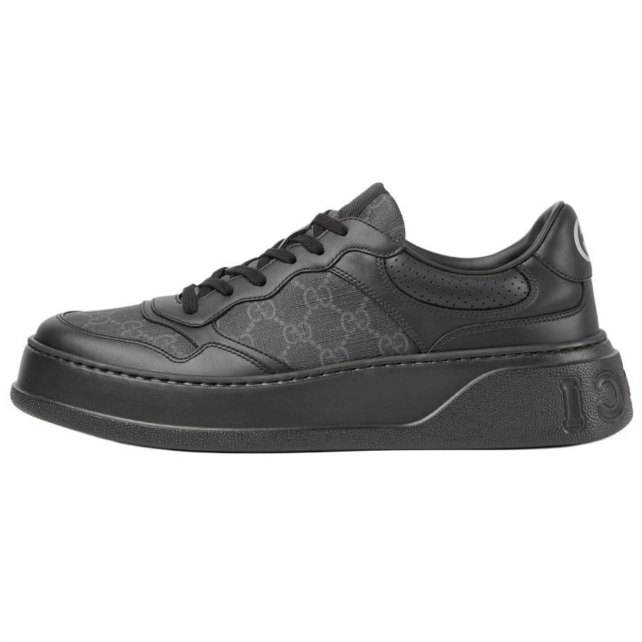 GUCCI Double G Leather Low top Skateboard Shoes Men's Pure Black