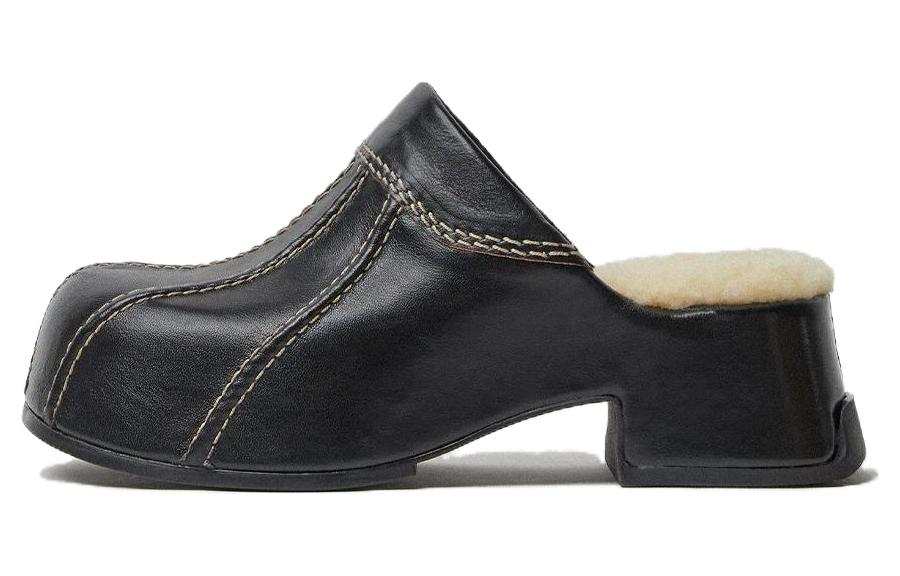 MIISTA Leather Closed Toe Slippers 4.5cm Women's Black