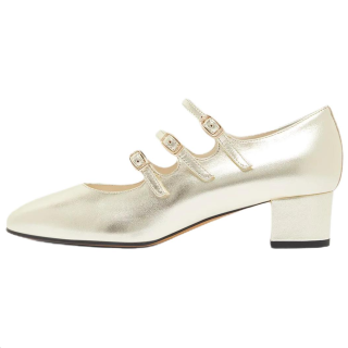 Carel Kina Leather Chunky Heel Mary Jane Shoes 4cm Women's Gold