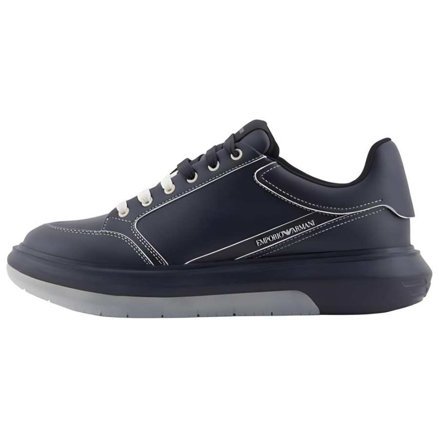 EMPORIO ARMANI EA Cow Leather Low top Skateboard Shoes Men's Dark Blue