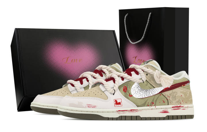 Nike Nike Dunk Shifa Red, Heart Box Low top Skateboard Shoes Men's Beige Umber