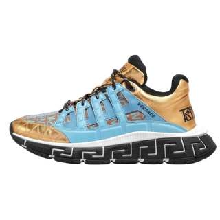 VERSACE Trigreca Lace Up Low top Casual Shoes Men's Blue Gold Color