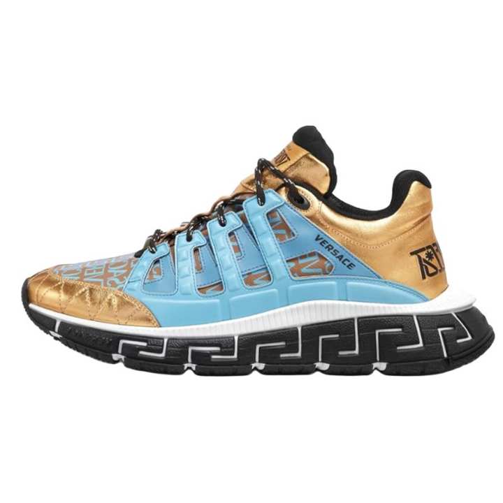 VERSACE VERSACE Trigreca Lace Up Low top Casual Shoes Men's Blue Gold Color