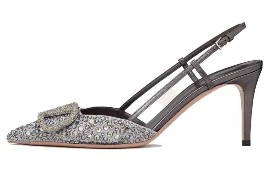 Valentino VLogo Signature Slim Heel High Heels 8cm Women's Gray