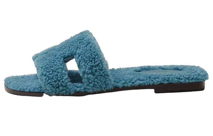 HERMES HERMES Oran Sandal Blue Woolskin