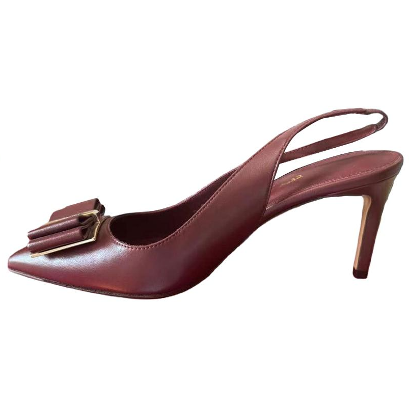FERRAGAMO Vara Leather Slim Heel High Heels 7cm Women's Burgundy