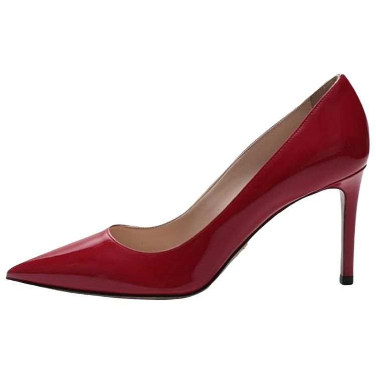 PRADA PRADA Leather Slim Heel High Heels 8.5cm Women's Red