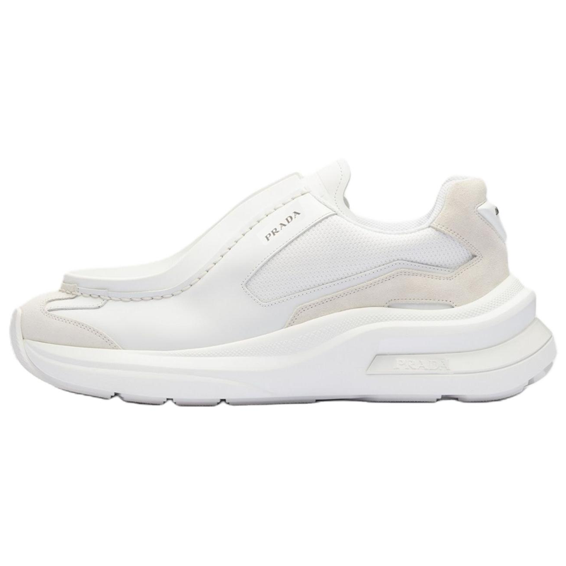 PRADA PRADA Brushed Leather Sneakers Bike Fabric Suede White
