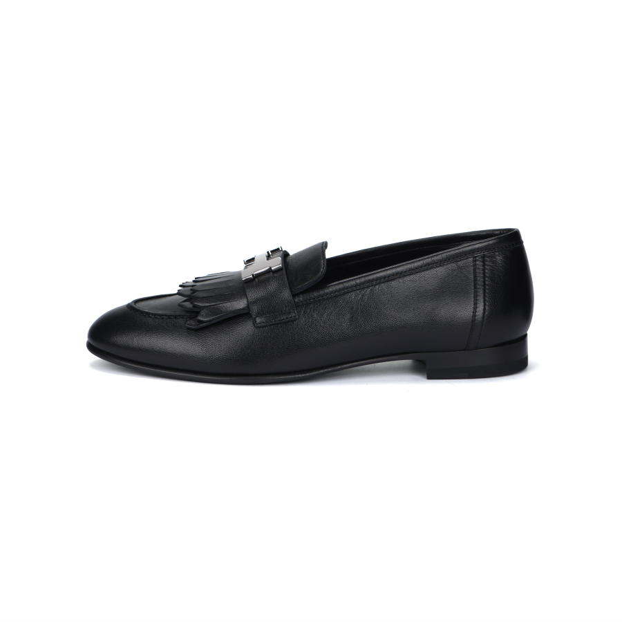 HERMES Royal Sheepskin Casual Shoes Women's Black
