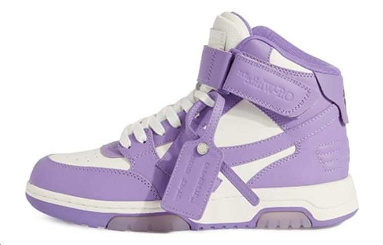 OFF-WHITE OFF WHITE Out Of Office Leather High top Skateboard Shoes Women's White Purple & Color