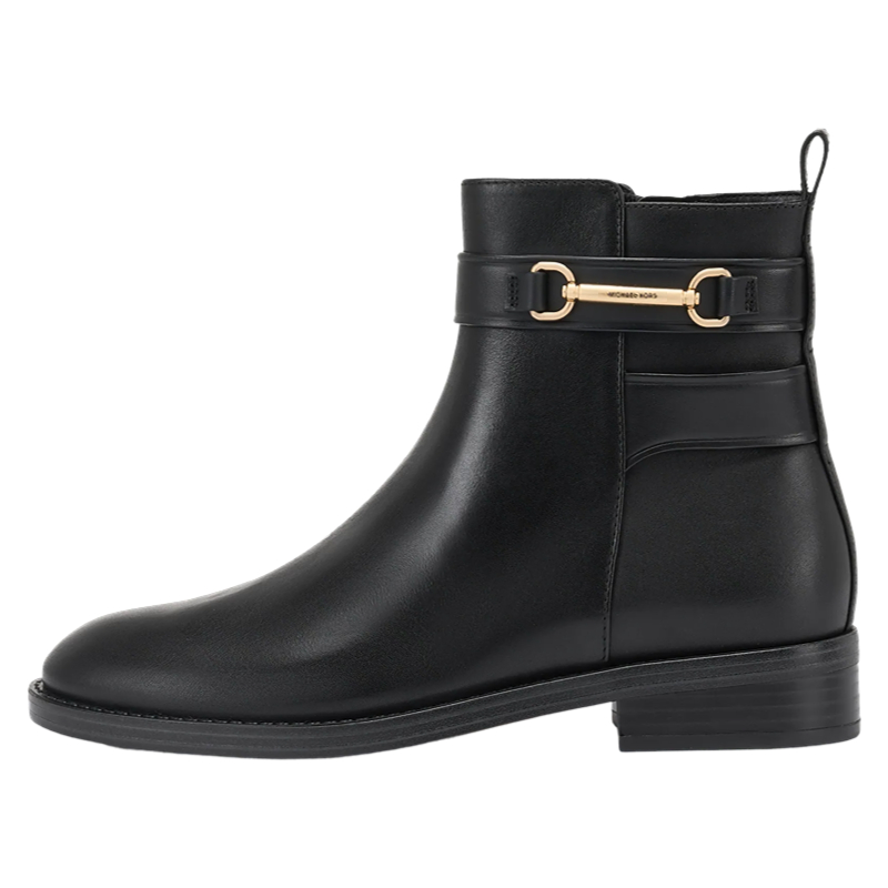 MICHAEL KORS Carson Cow Leather Horsebit Ankle Boots Low Heel Women's Black