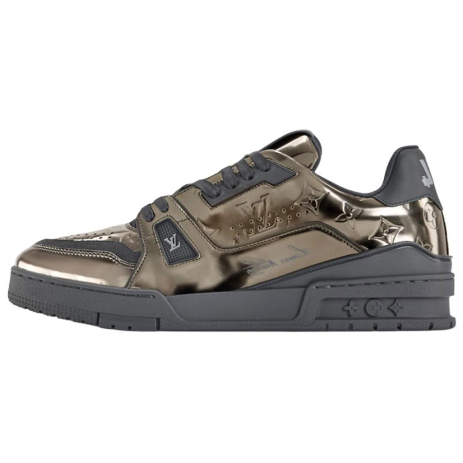 LOUIS VUITTON Trainer Cow Leather Low top Skateboard Shoes Men's Gray Gold