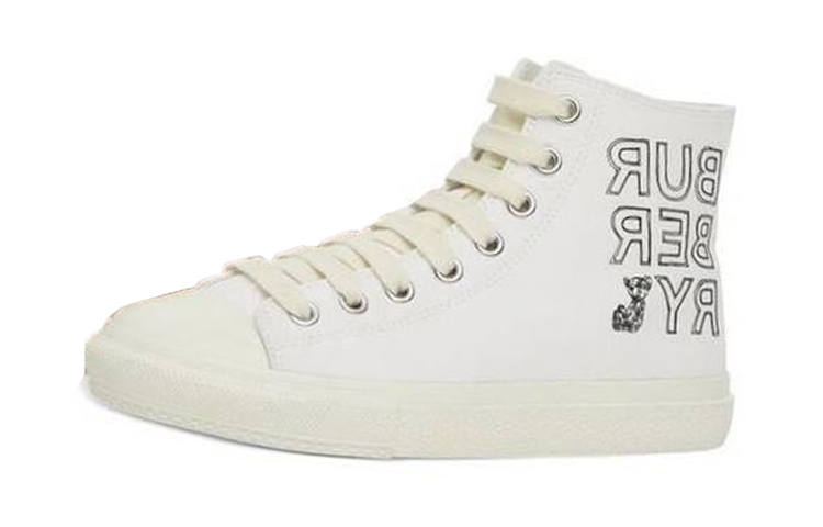 Burberry Canvas Fashion High top Kids' Skateboarding Shoes White Children Aged 3 7 Years Old