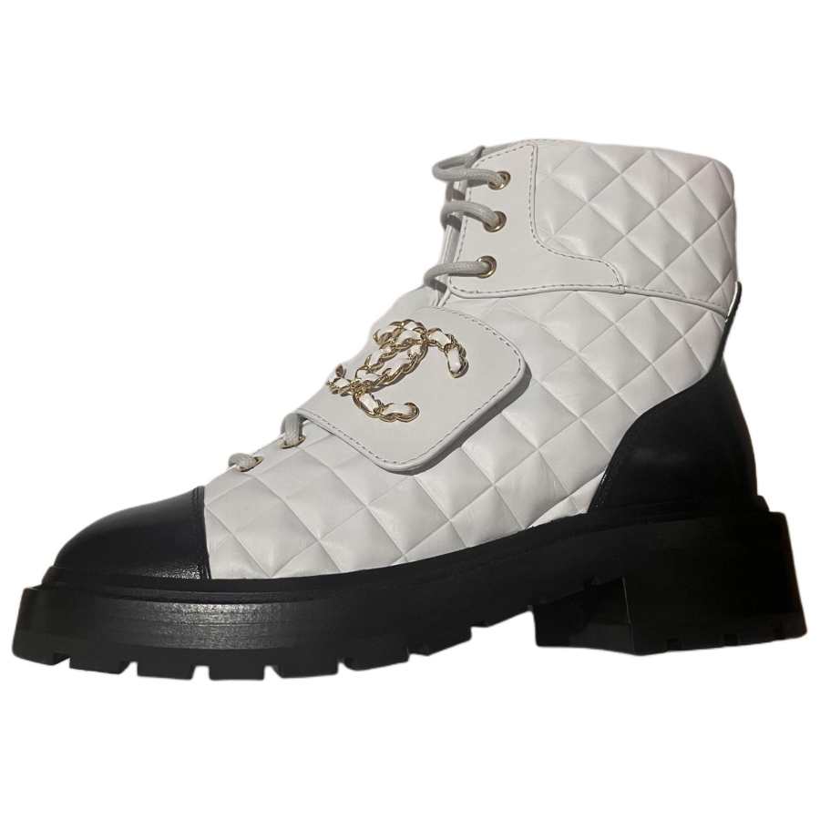 CHANEL CHANEL Leather Ankle Boots Women's White
