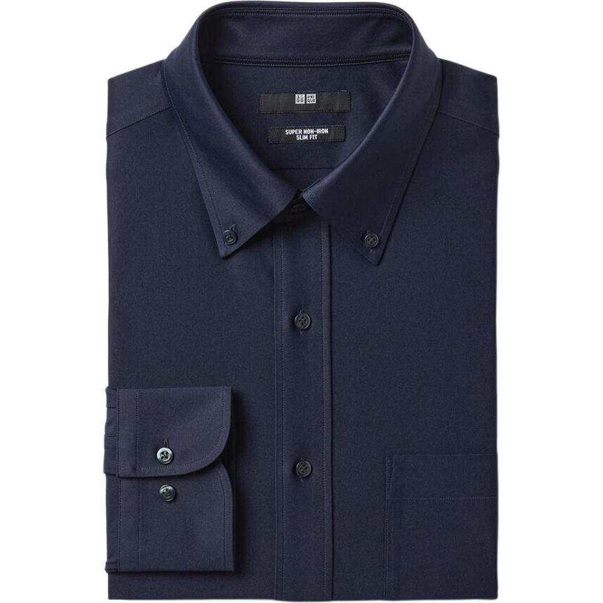 UNIQLO Shirts Men's Navy Blue Lapel Moderate