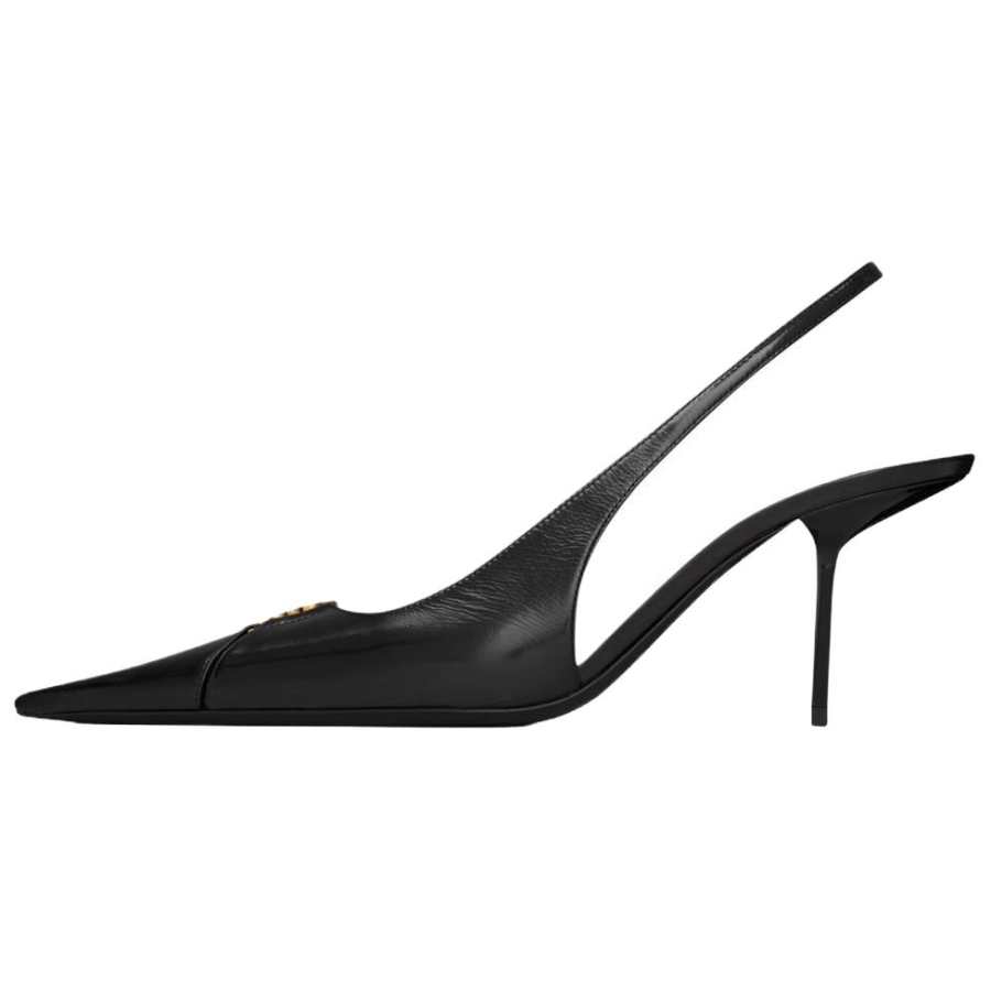 SAINT LAURENT BABYLONE BRETEUIL Leather Slim Heel High Heels 7.5cm Women's Black