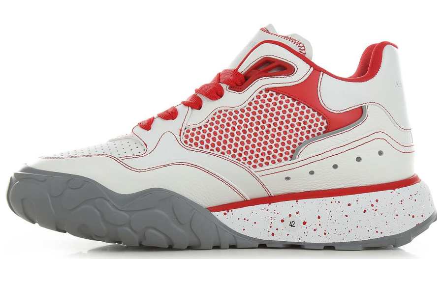 Alexander McQueen Court Trainer Leather Abrasion Resistant Low top Sports Casual Shoes Men's White Red