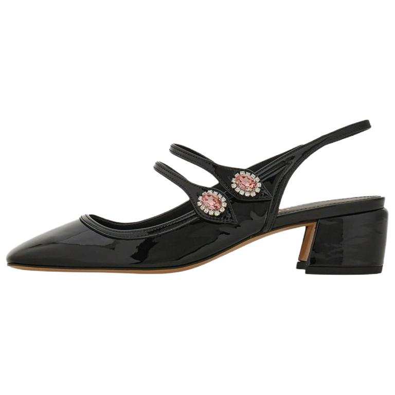FERRAGAMO Cow Leather Chunky Heel High Heels 4cm Women's Black