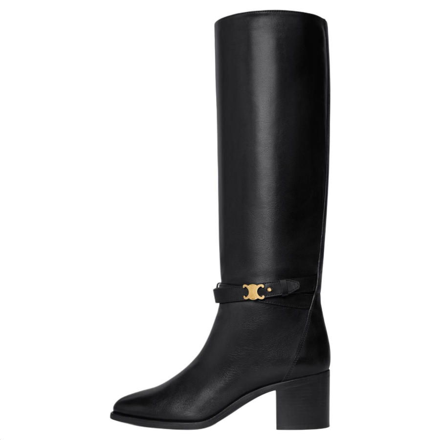 CELINE Triomphe Garance Cow Leather Knee high Boots 5.5cm Women's Black