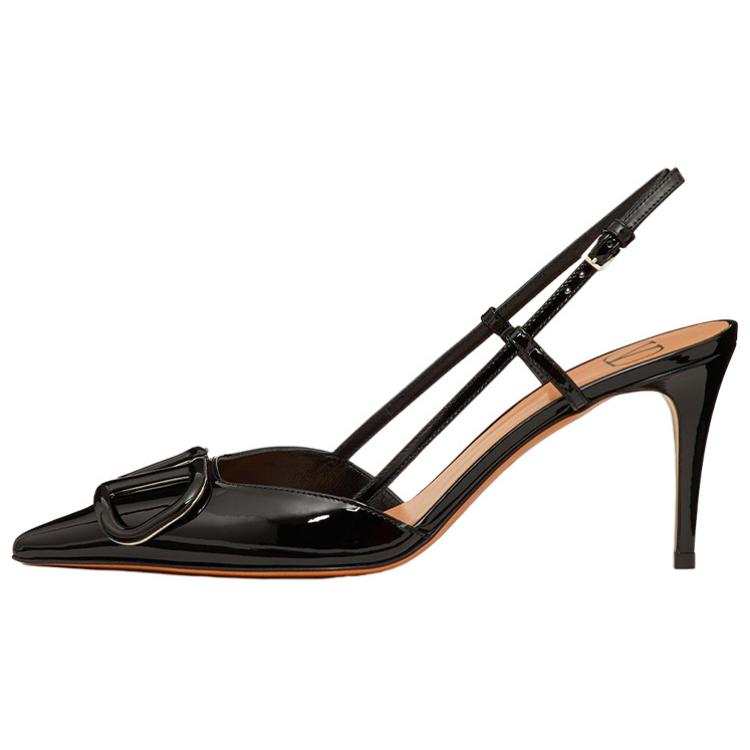 Valentino Vlogo Leather Slim Heel High Heels 8cm Women's Black