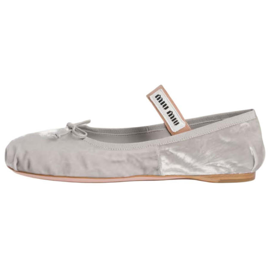 MIU MIU Velvet Ballerinas Flat Mary Jane Shoes Women's Gray