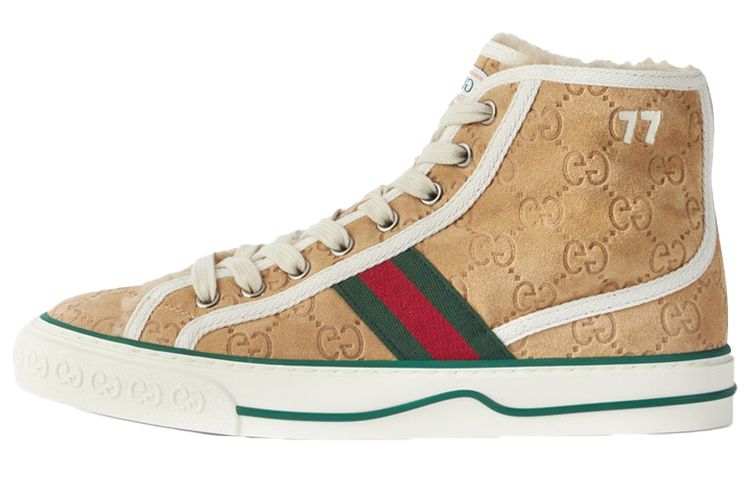 GUCCI Tennis 1977 High Gg Brown Suede Women's