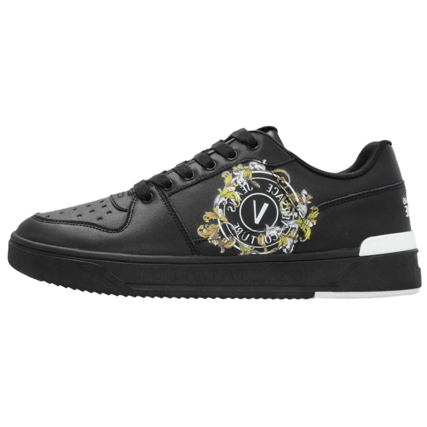 VERSACE JEANS COUTURE Leather Low top Skateboard Shoes Men's Black