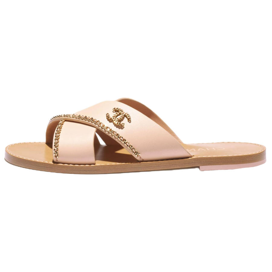 CHANEL Slide Slippers Women's Light Beige